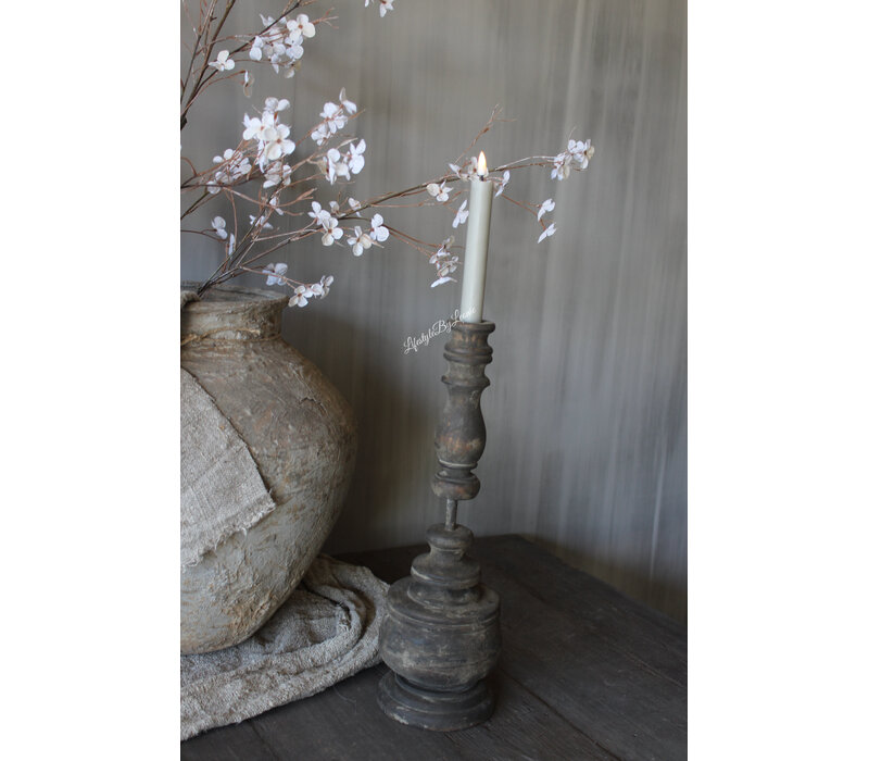 Houten dinerkaars kandelaar rond ornament 40cm