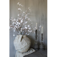 Houten kandelaar dinerkaars rond ornament 40 cm