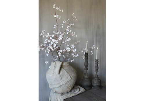 Houten kandelaar dinerkaars rond ornament 40 cm