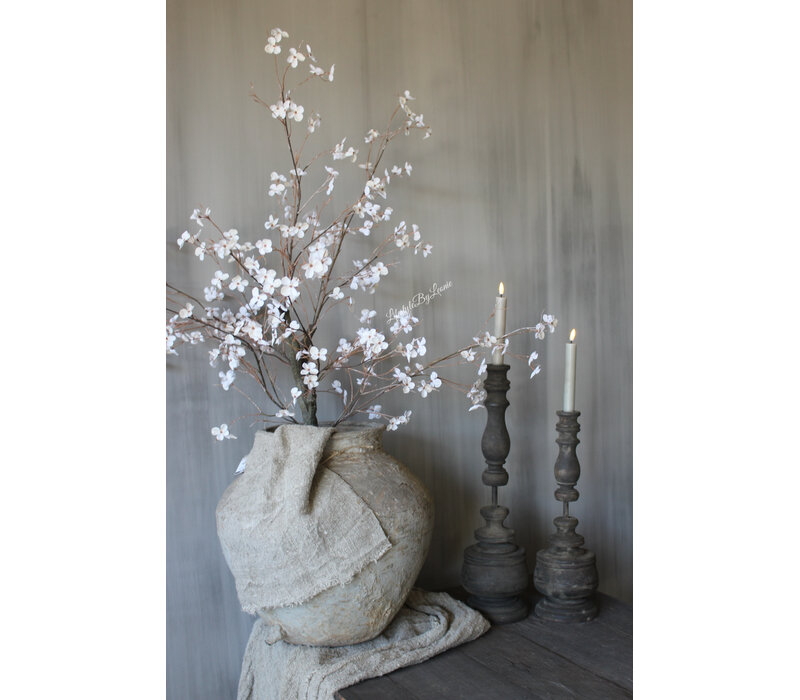 Houten kandelaar dinerkaars rond ornament 40 cm