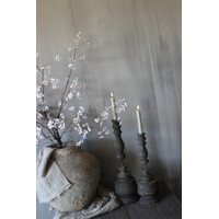 Houten kandelaar dinerkaars rond ornament 40 cm