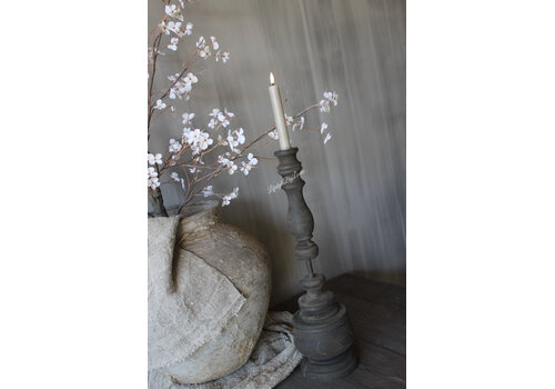 Houten kandelaar dinerkaars rond ornament 50 cm