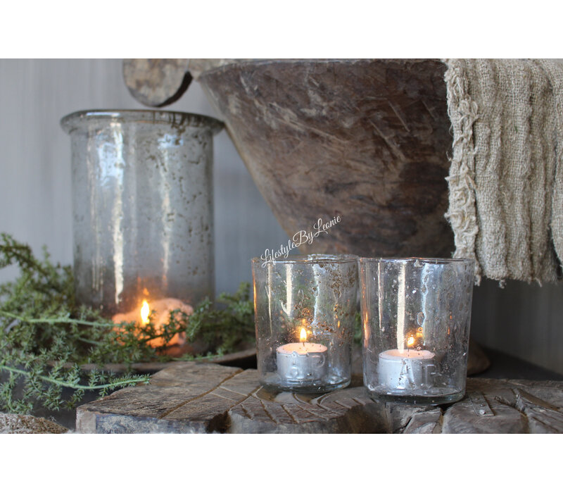 Aura Peeperkorn windlicht / drinkglas bubbels 9,5 cm