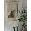 Shabby linnen wanddoek Houten pot met corokia 95x45cm