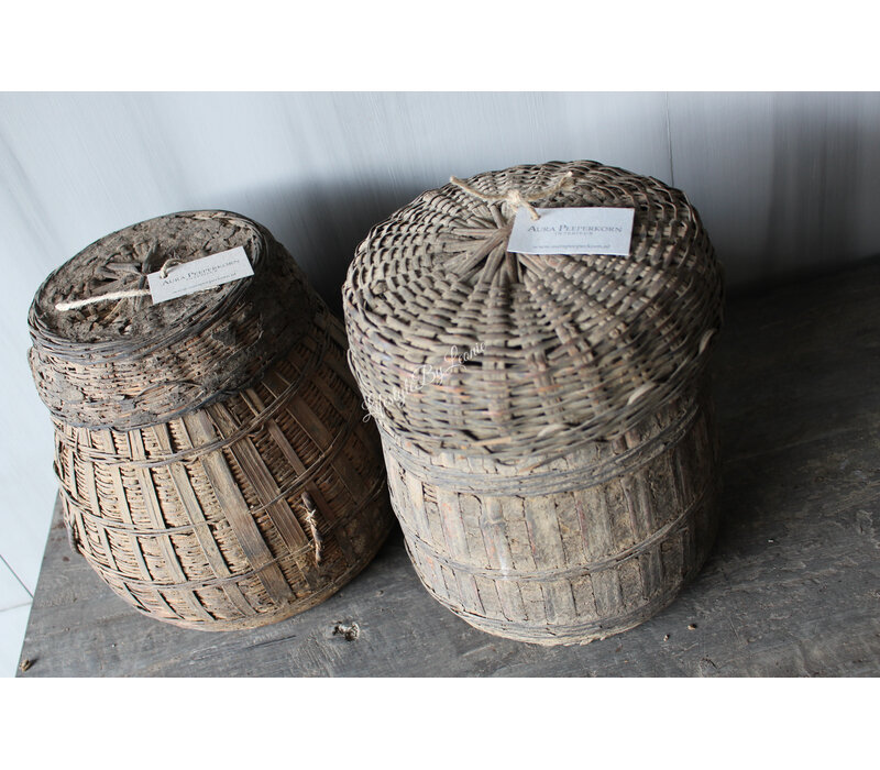 Aura Peeperkorn bamboo mand met deksel 22cm