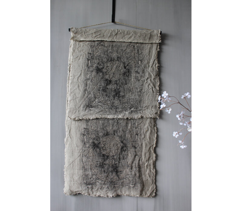 Shabby linnen Wanddoek Kelim Black 90x53cm