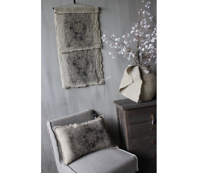 Shabby linnen Wanddoek Kelim Black 90x53cm