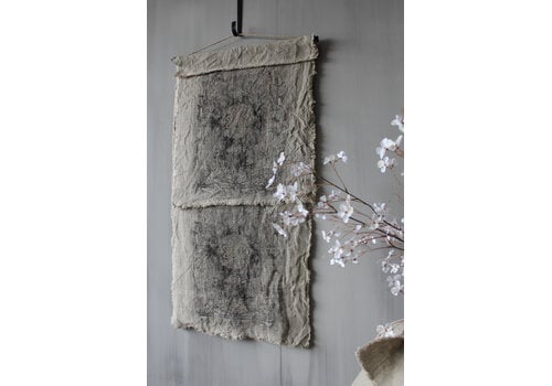 Shabby linnen wanddoek kelim Black 90 x 53 cm
