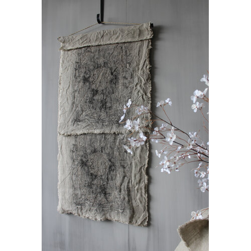 Shabby linnen wanddoek kelim Black 90 x 53 cm 