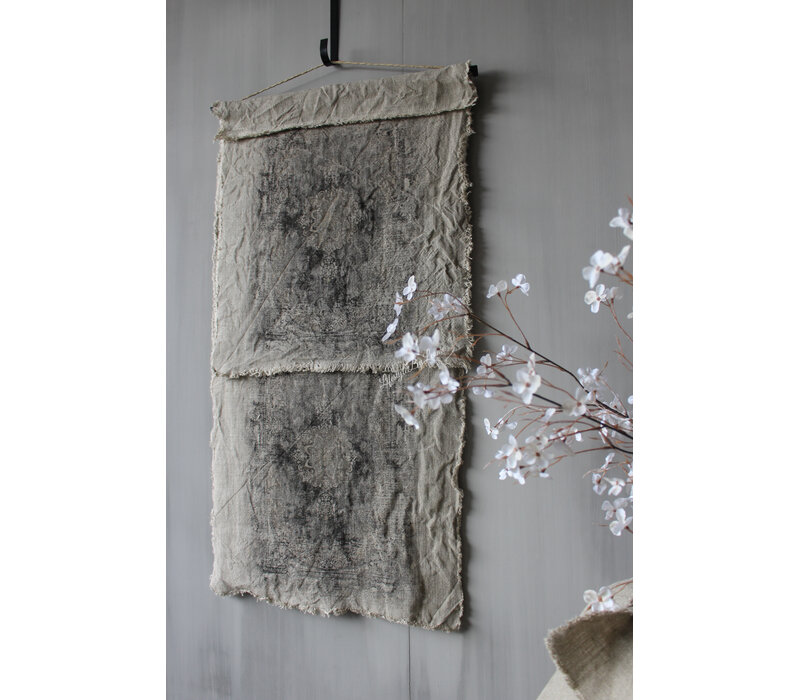 Shabby linnen Wanddoek Kelim Black 90x53cm