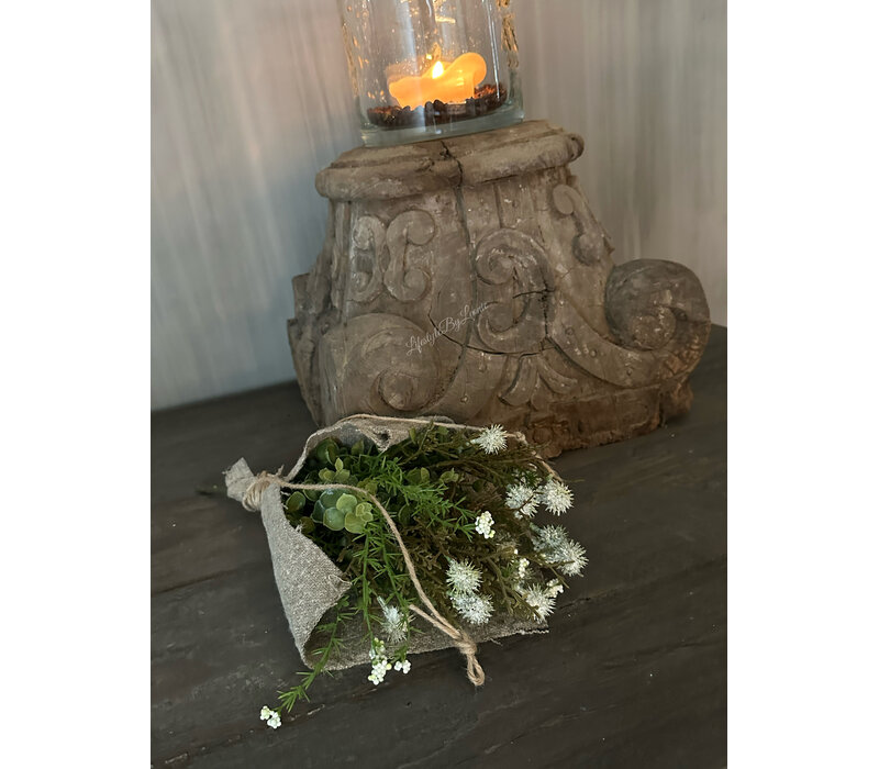 Toefje in shabby doek witte plataan bolletjes
