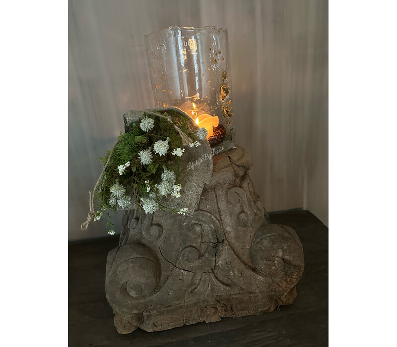 Toefje in shabby doek witte plataan bolletjes