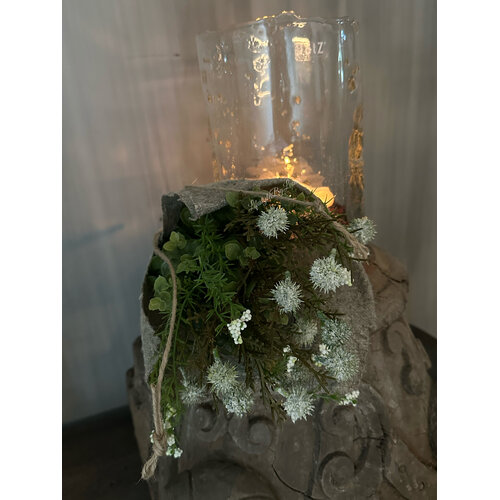 Toefje in shabby doek witte plataan bolletjes 