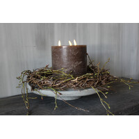 Dikke LED stompkaars 3 vlammen Brown 17,5 x 15 cm