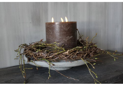 Dikke LED stompkaars 3 vlammen Brown 17,5 x 15 cm