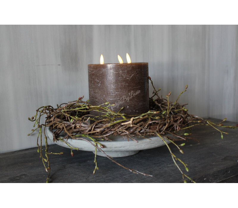 Dikke LED stompkaars 3 vlammen Brown 17,5 x 15 cm