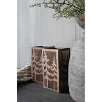 Vierkant roest windlicht met bomen 20 x 10 cm