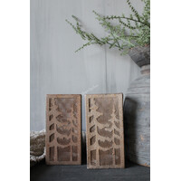 Vierkant roest windlicht met bomen 20 x 10 cm