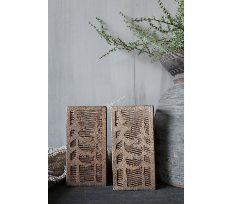 Vierkant roest windlicht met bomen 20 x 10 cm