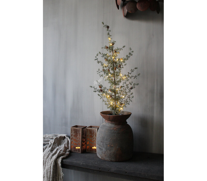 Vierkant roest windlicht met bomen 20 x 10 cm
