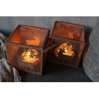 Vierkant roest windlicht met hertjes 15 x 15 cm
