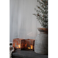 Vierkant roest windlicht met hertjes 15 x 15 cm
