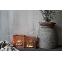 Vierkant roest windlicht met hertjes 15 x 15 cm