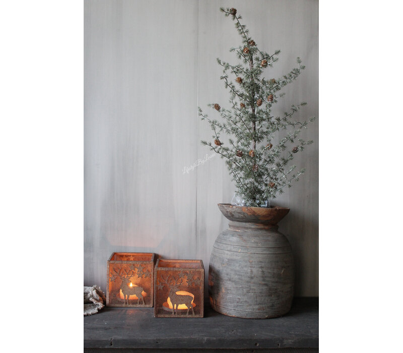 Vierkant roest windlicht met hertjes 15 x 15 cm
