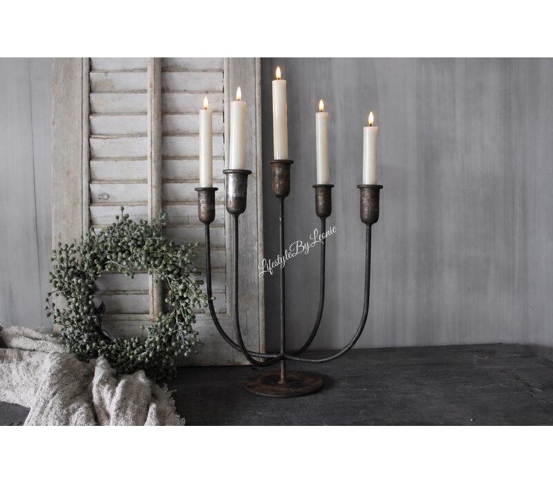 Metalen dinerkaars kandelaar 5-arms 47cmH