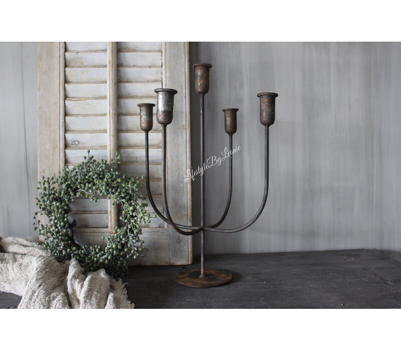 Metalen dinerkaars kandelaar 5-arms 47cmH