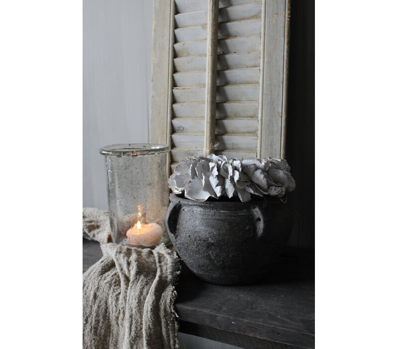 Stenen ronde pot Old black 25x18cm