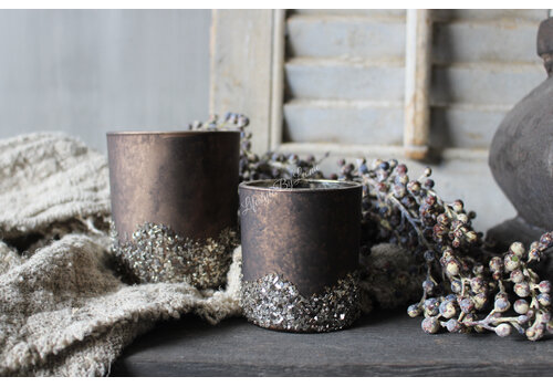Glazen windlicht Chocolat brown glitter 10 cm