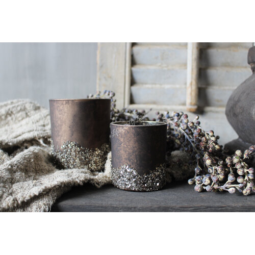 Glazen windlicht Chocolat brown glitter 10cm 