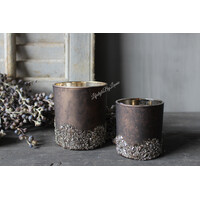 Glazen windlicht Chocolat brown glitter 8cm