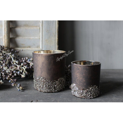 Glazen windlicht Chocolat brown glitter 8cm 