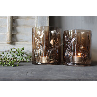Glazen windlicht Coffee brown 3D hert 15cm