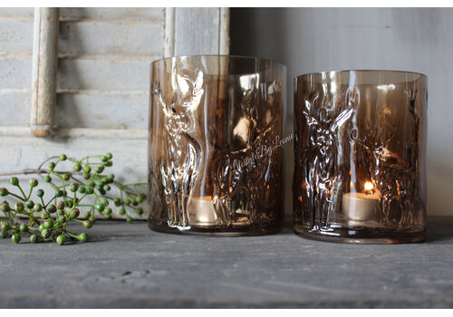 Glazen windlicht Coffee brown 3D hert 15cm