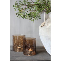Glazen windlicht Coffee brown 3D hert 15cm