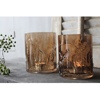 Glazen windlicht Coffee brown 3D hert 13cm