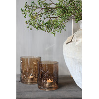 Glazen windlicht Coffee brown 3D hert 13cm