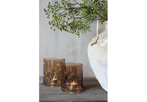 Glazen windlicht Coffee brown 3D hert 13cm