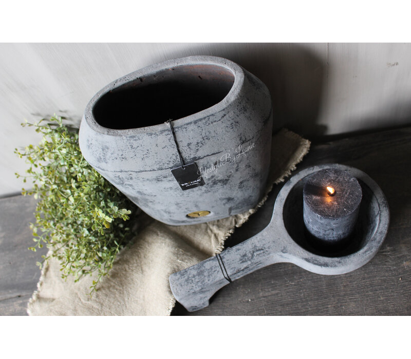 Brynxz ovale stenen pot Stone black 25cm