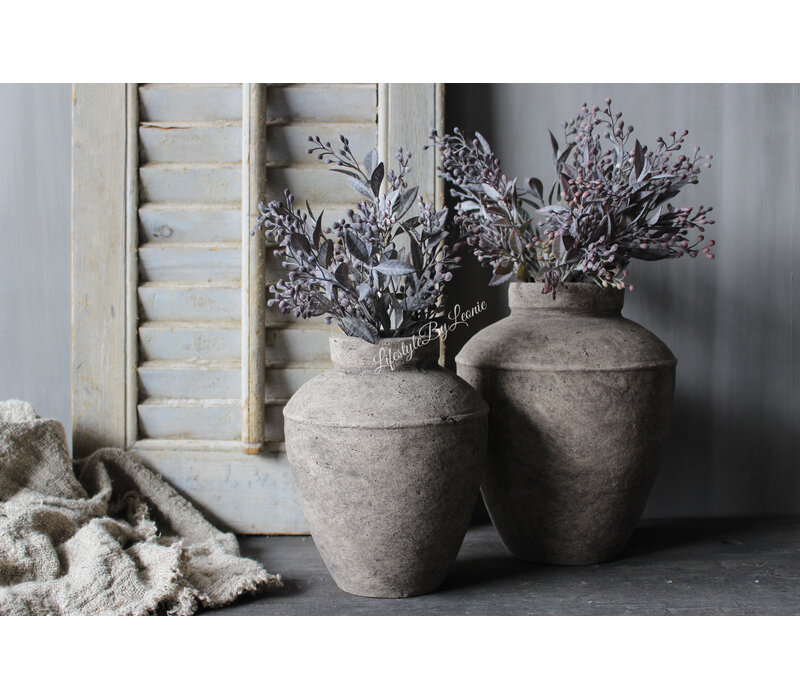 Sobere stenen kruik Taupe / black 22x18cm