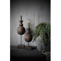 Houten bol kandelaar op voet Brown 41 cm