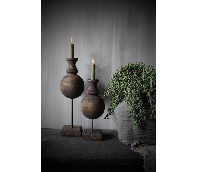 Houten bol kandelaar op voet Brown 41 cm