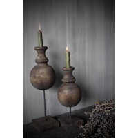 Houten bol kandelaar op voet Brown 41 cm