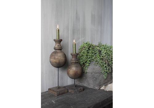 Houten bol kandelaar op voet Brown 41 cm