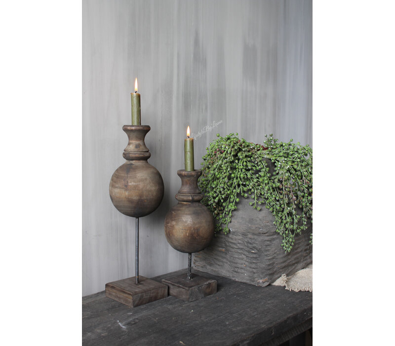 Houten bol kandelaar op voet Brown 41 cm
