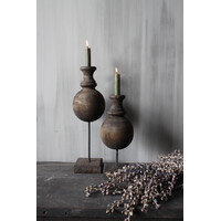 Houten bol kandelaar op voet Brown 41 cm