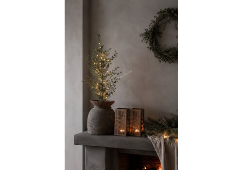 Vierkant roest windlicht met bomen 20 x 10 cm